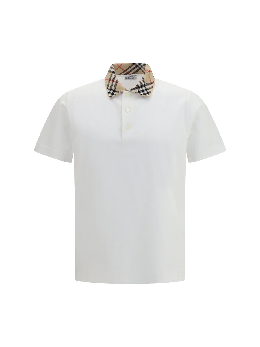 Cotton Check Collar Polo Chalk Top
