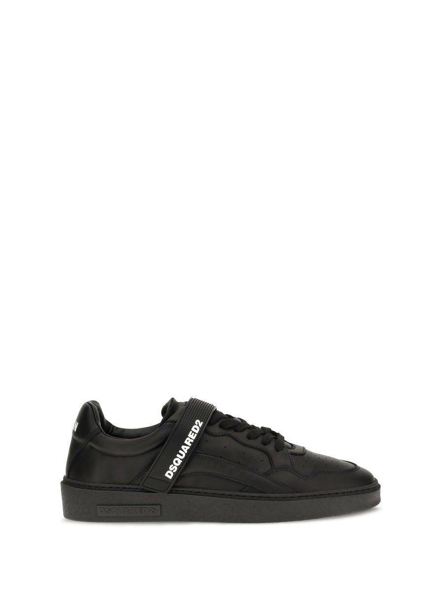 Leather Strap Sneakers Nero+nero