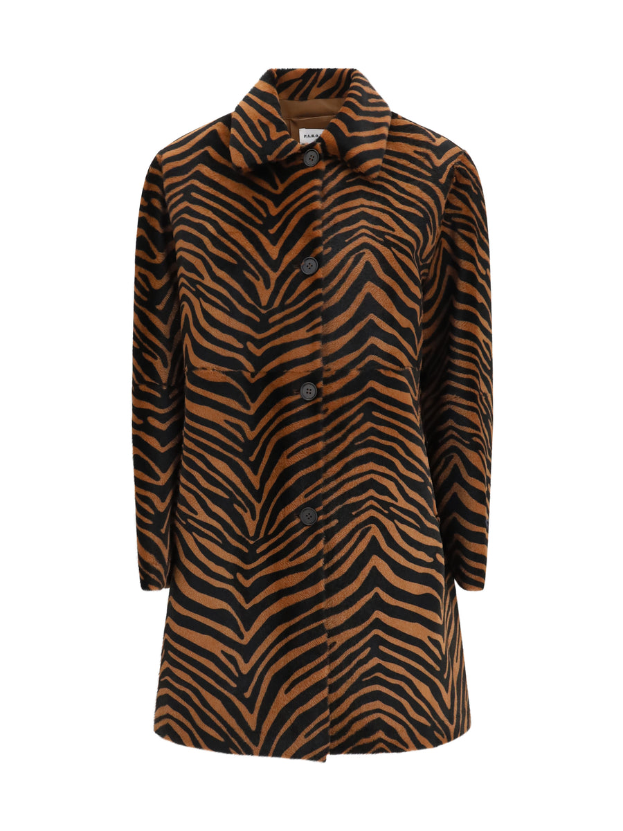 Leopard Print Coat Fantasia Marrone Lamb Ovis Aries