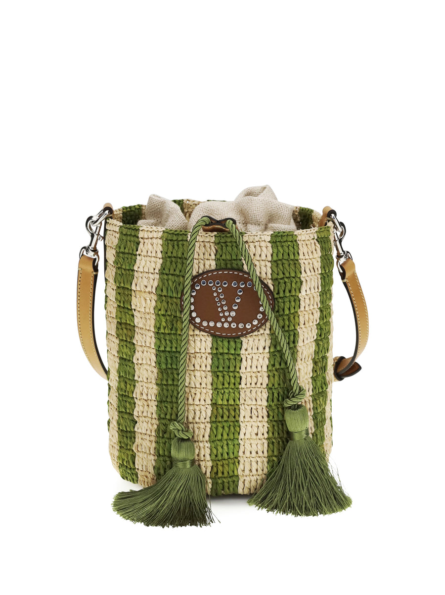 Valentino Garavani 100% Raffia bucket bag in green
