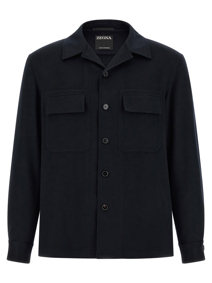 Alba Overshirt Blue Cashmere Shirt, Blouse