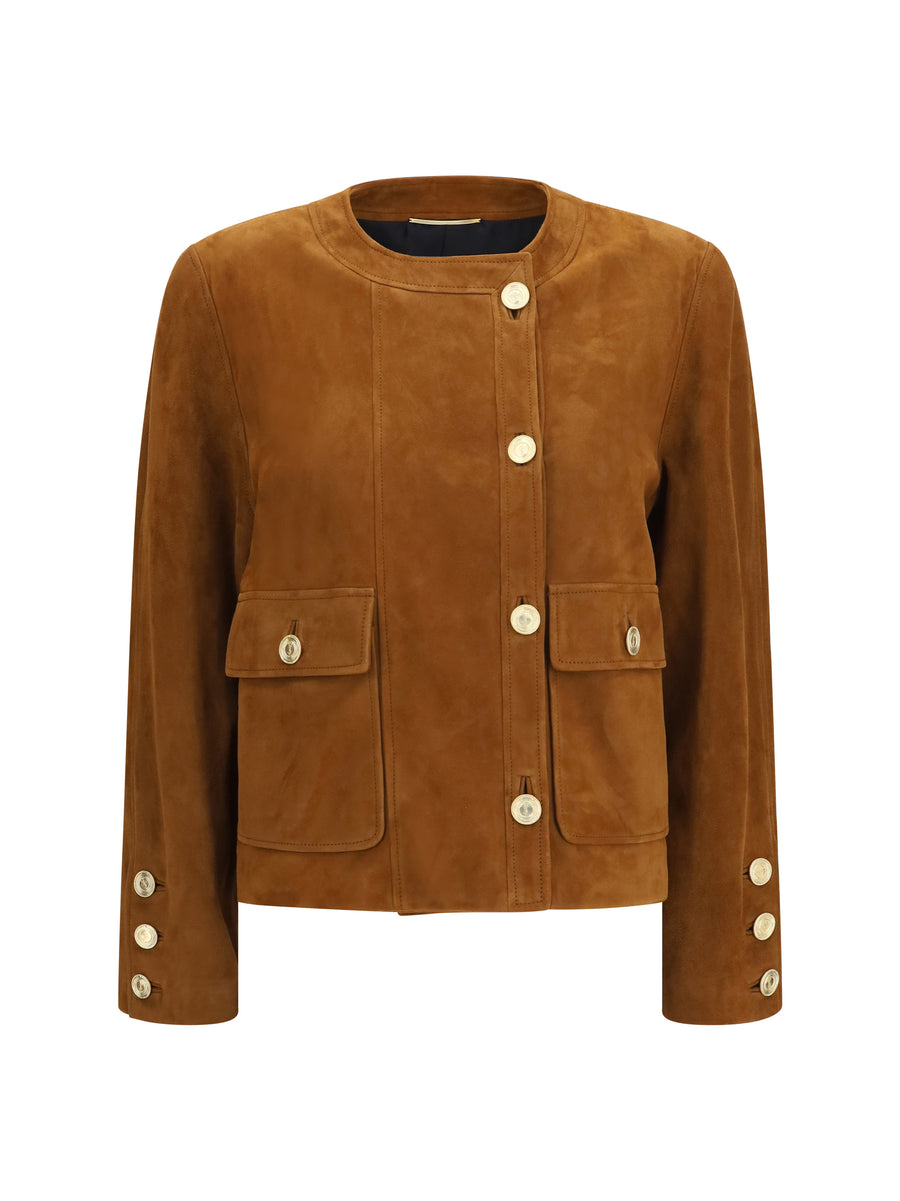 Short Suede Jacket With Buttons Rhum Ambre Lamb Ovis Aries