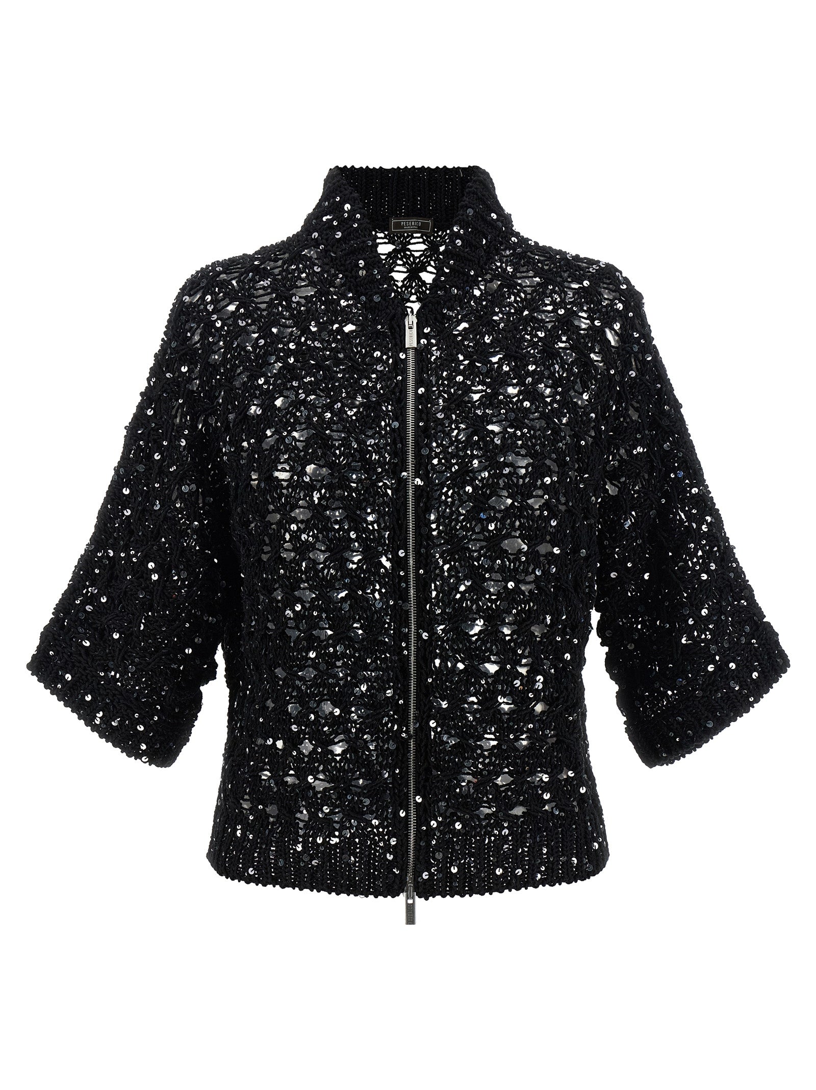 Sequin mesh cardigan Black Cotton Sweater, Cardigans