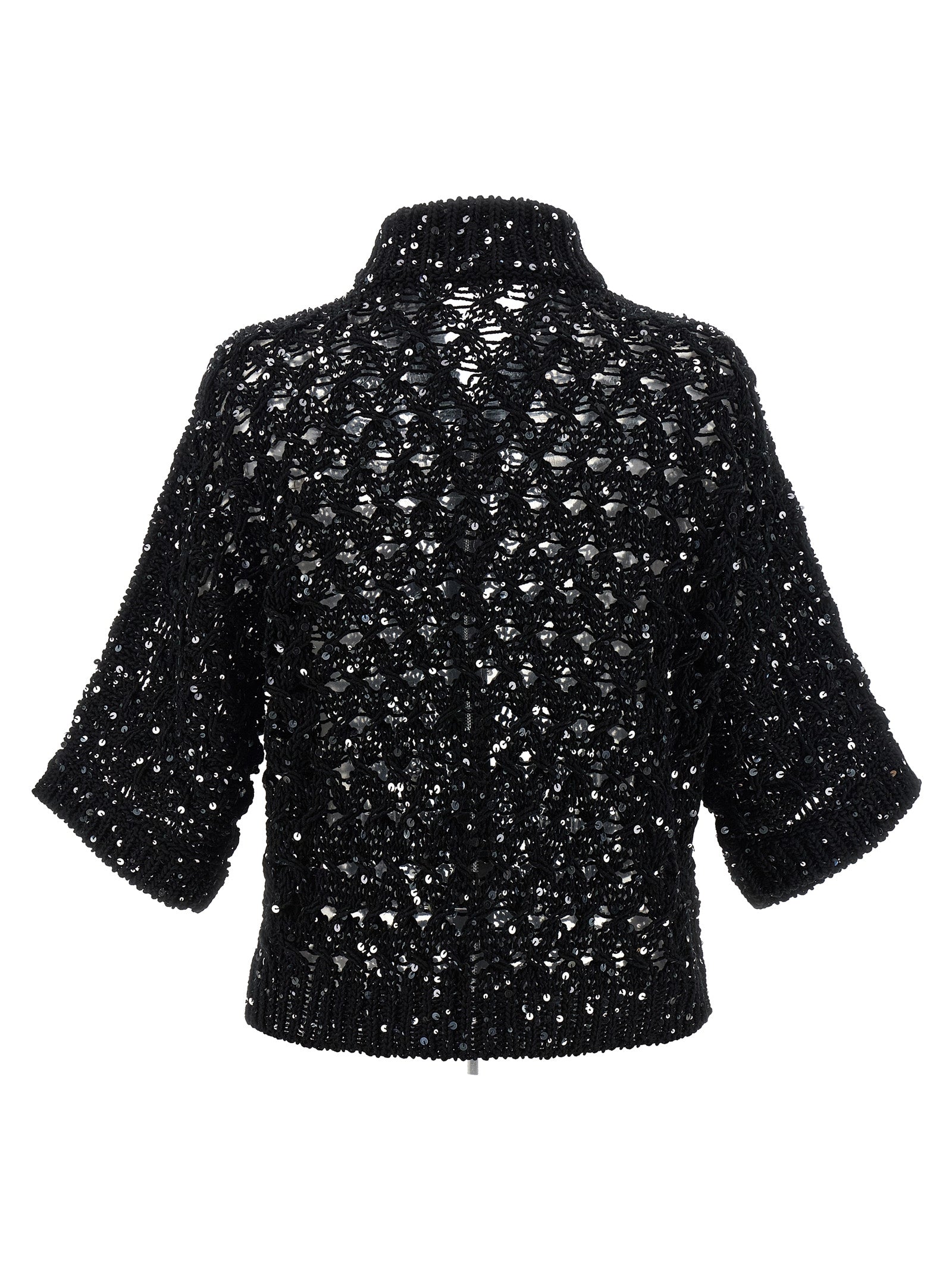 Sequin mesh cardigan Black Cotton Sweater, Cardigans