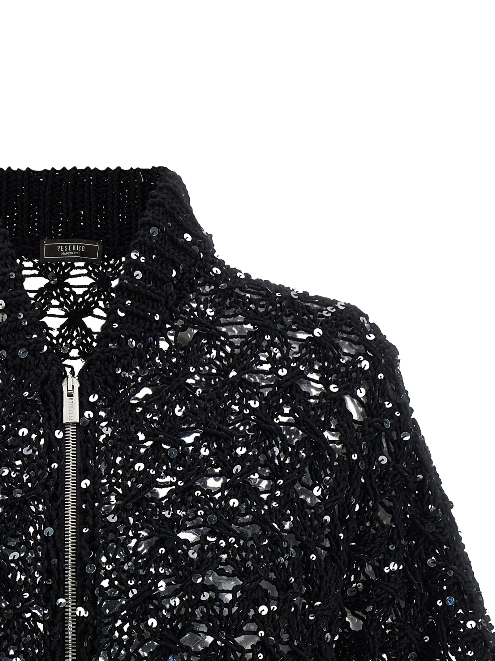 Sequin mesh cardigan Black Cotton Sweater, Cardigans