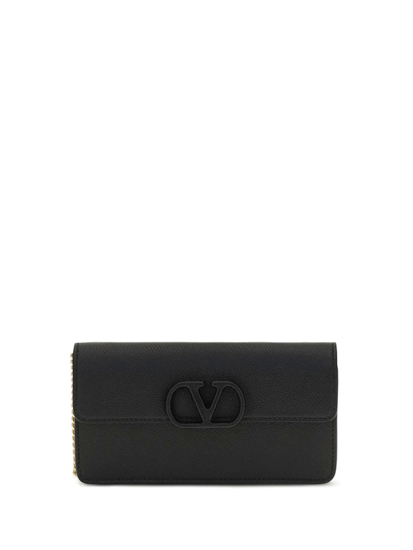 Vlogo Signature Grainy Calfskin Chain Wallet Nero Calf Leather Bos Taurus