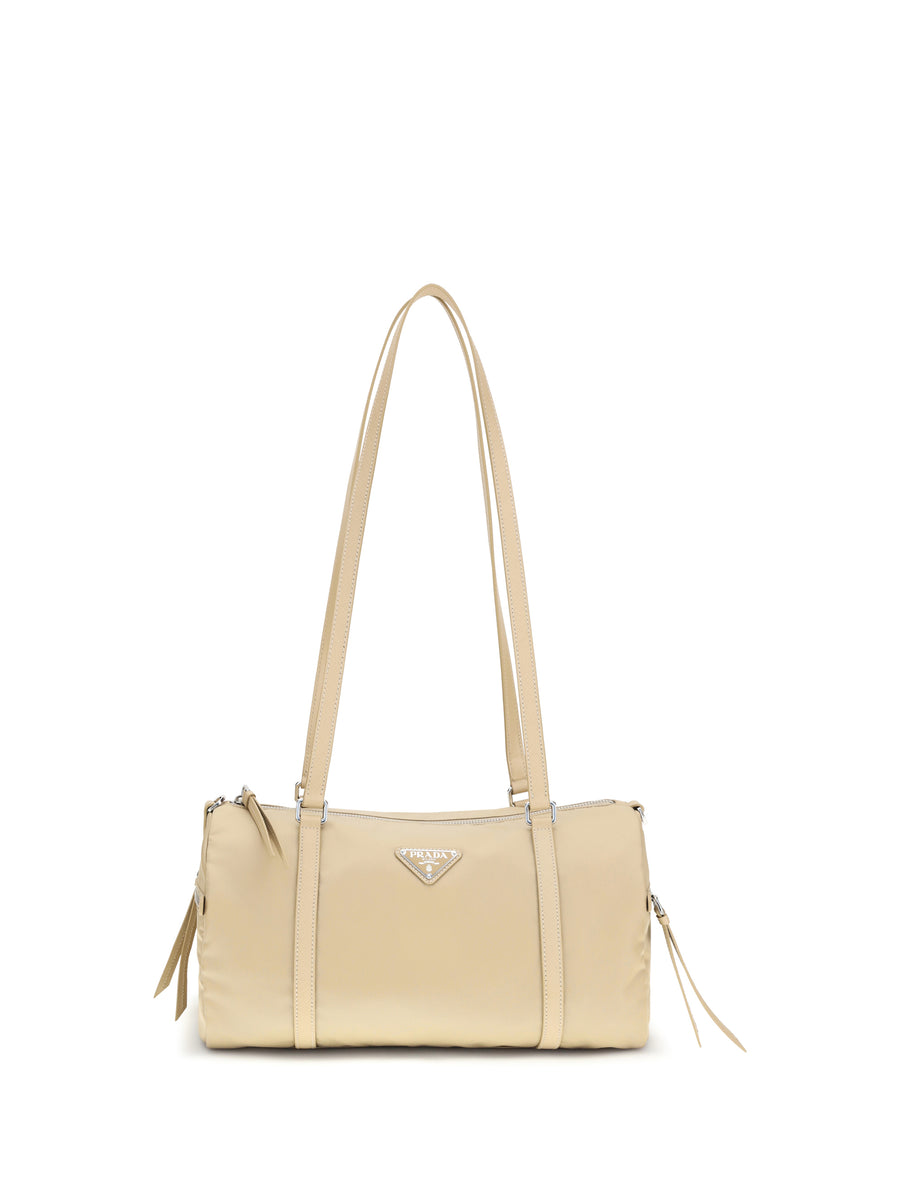 Large Re-Nylon And Saffiano Shoulder Bag Cammello Polyamide