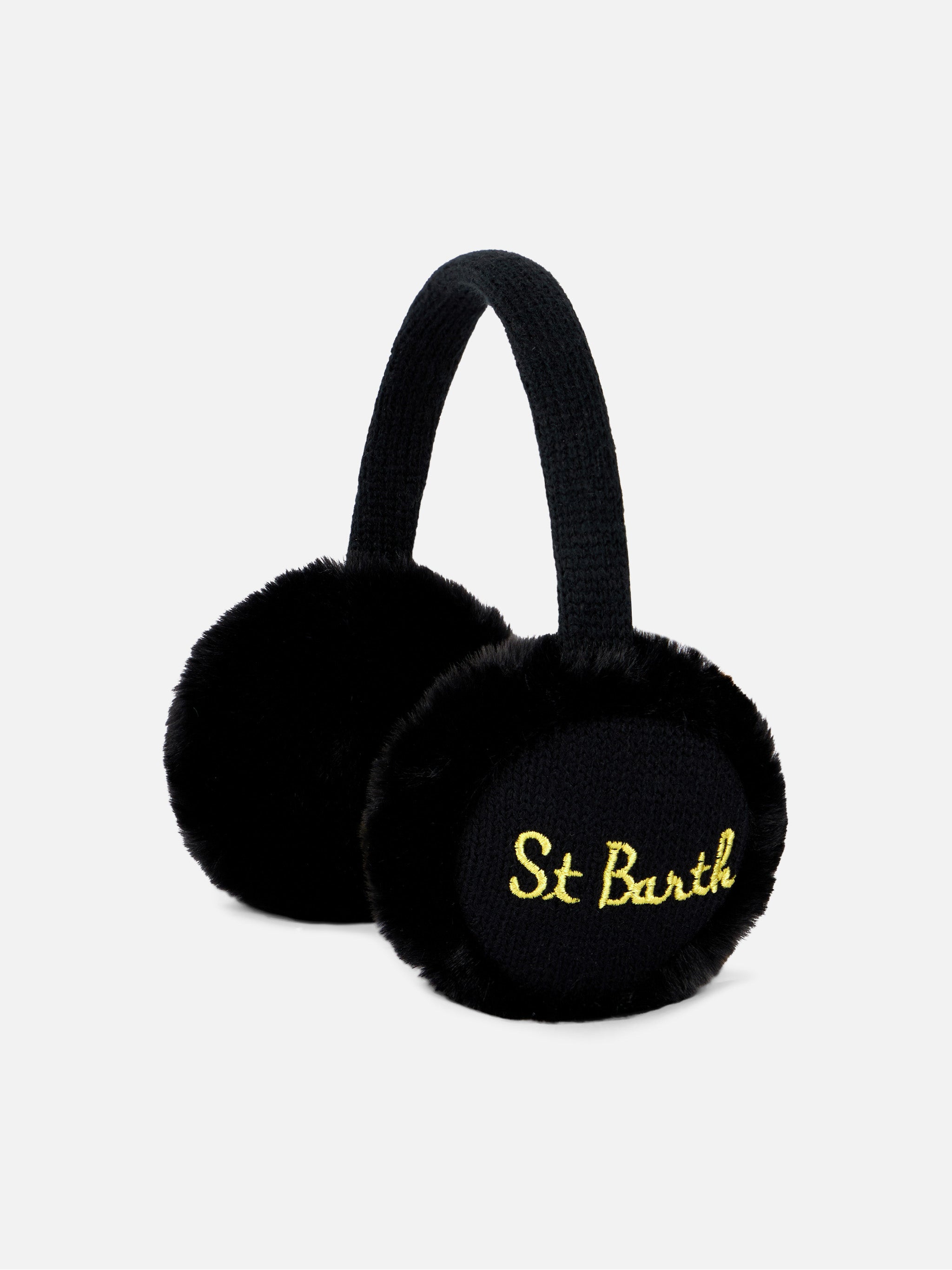 Black Tricot Earmuffs With Faux Fur Details