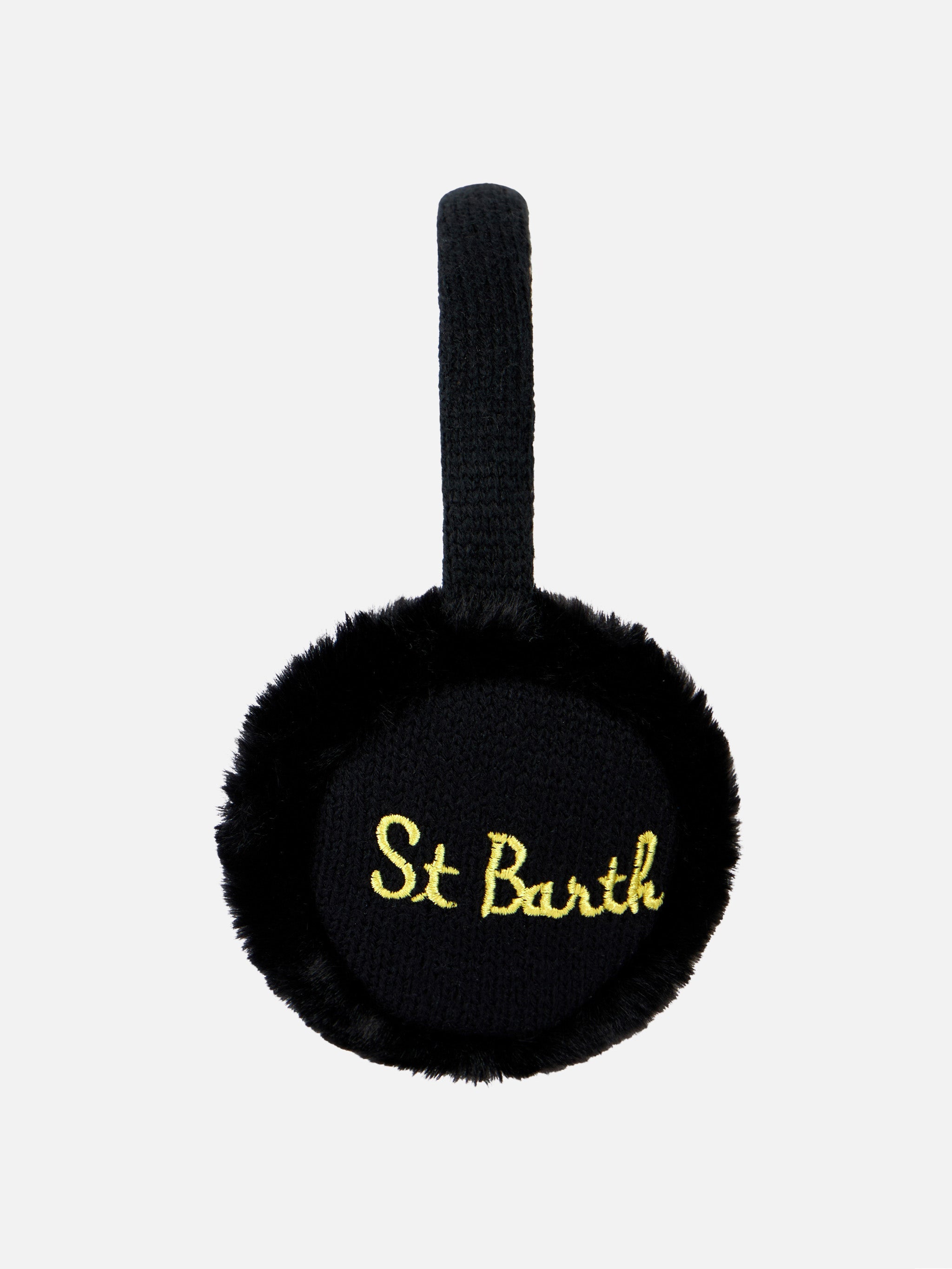 Black Tricot Earmuffs With Faux Fur Details