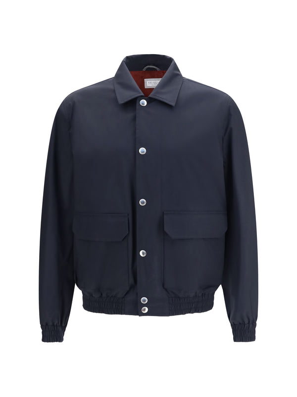 Membrane Fabric Jacket Navy+rubino Silk; Fleece Wool Ovis Aries