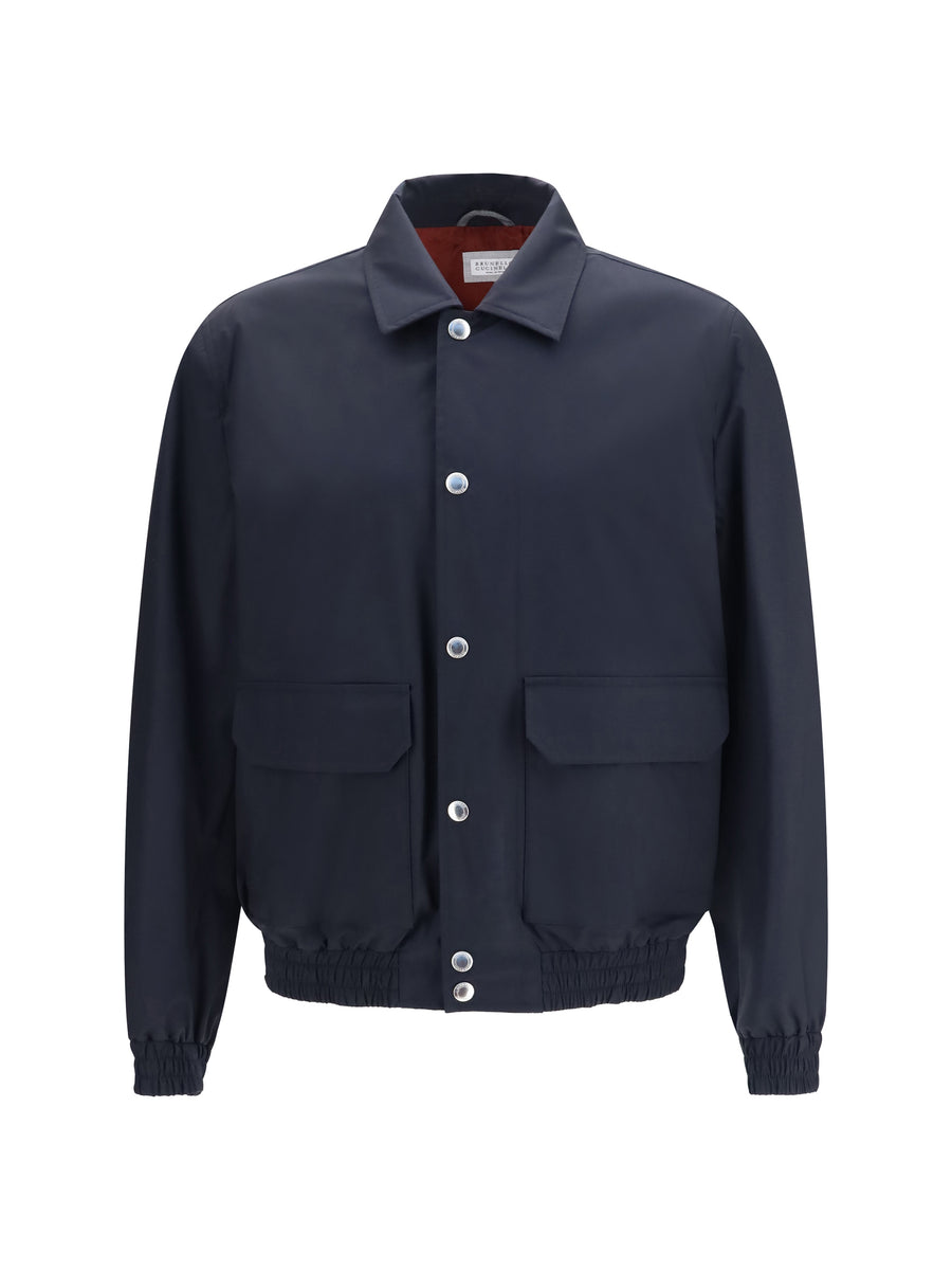 Membrane Fabric Jacket Navy+rubino Silk; Fleece Wool Ovis Aries