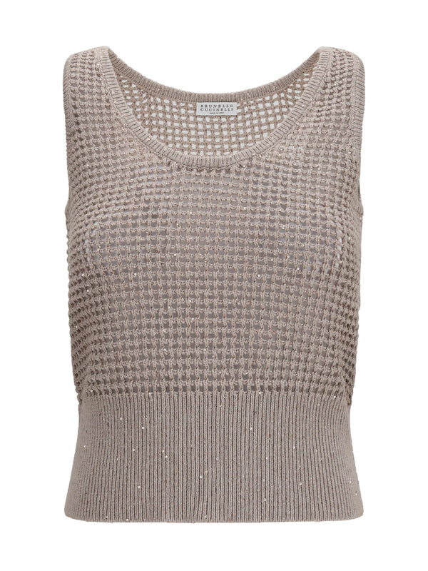 Perforated Sequin Tank Top Deserto Cotton; Polyester