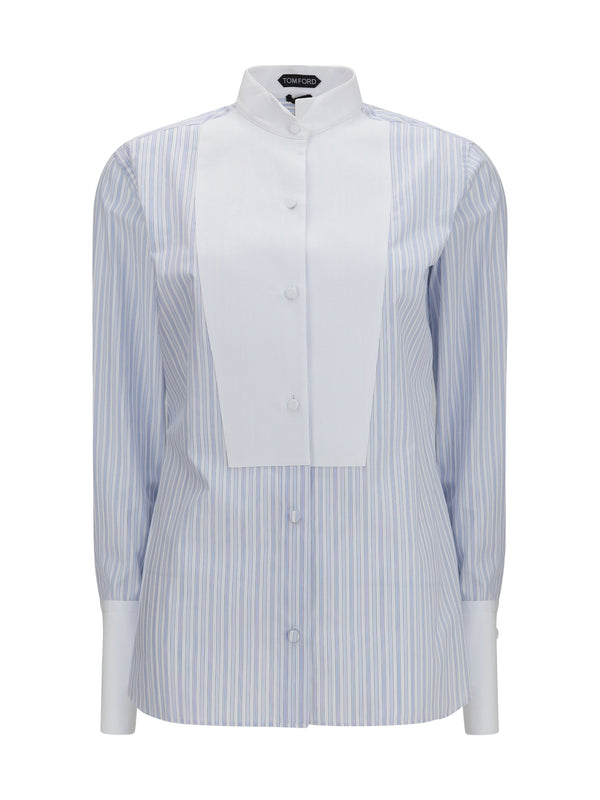 Striped Shirt With Front Detail Sky Blue + Off White Cotton