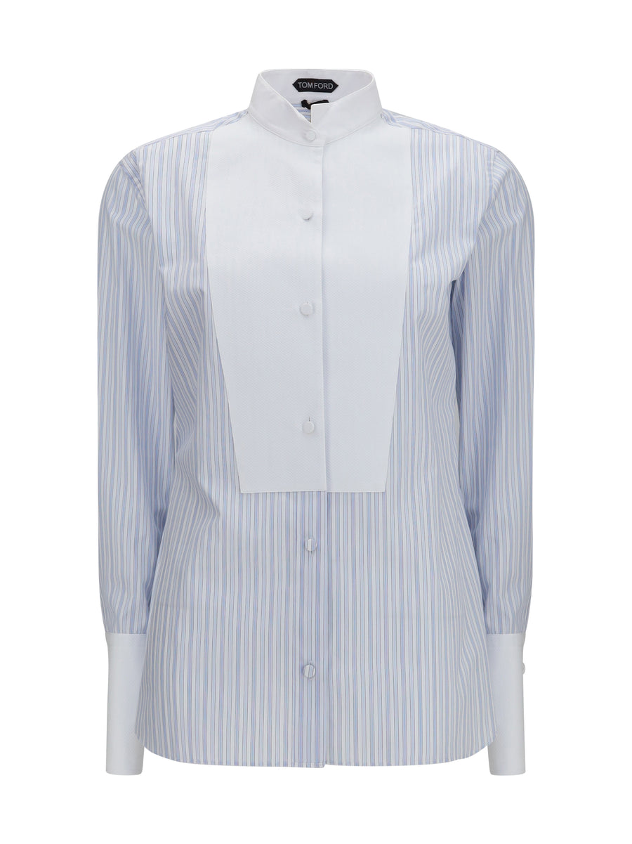 Striped Shirt With Front Detail Sky Blue + Off White Cotton