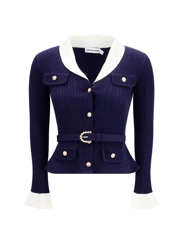 Self-Portrait 41% Polyamide cardigan in navy