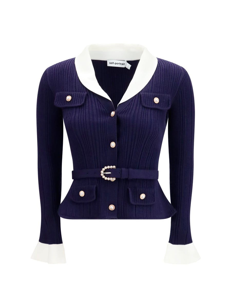 Self-Portrait 41% Polyamide cardigan in navy