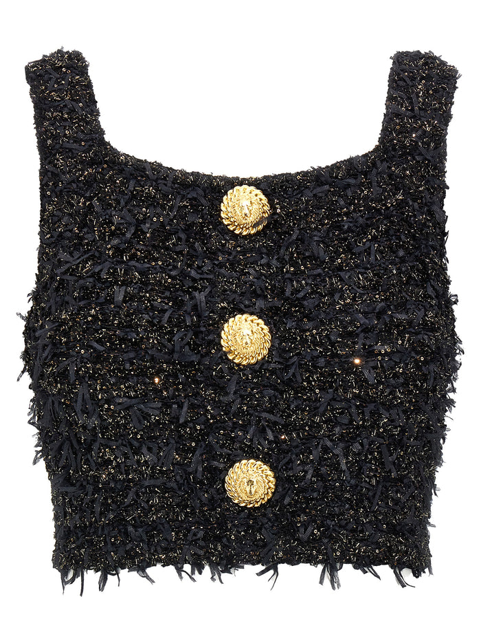 Lurex tweed top Black Polyamide Vi Polyester Tops