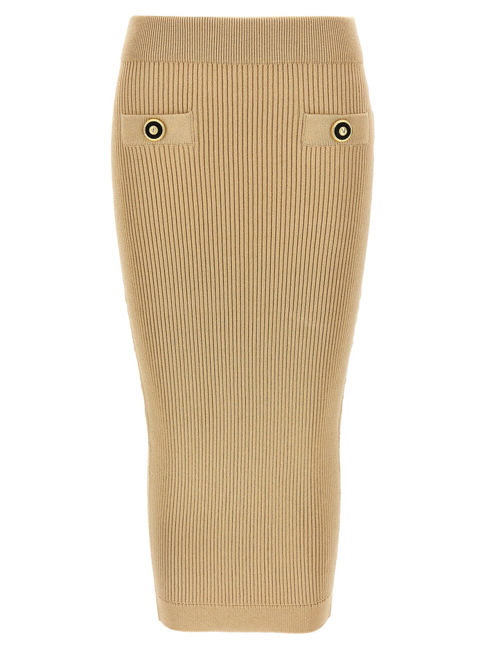Ribbed midi skirt Beige Viscose