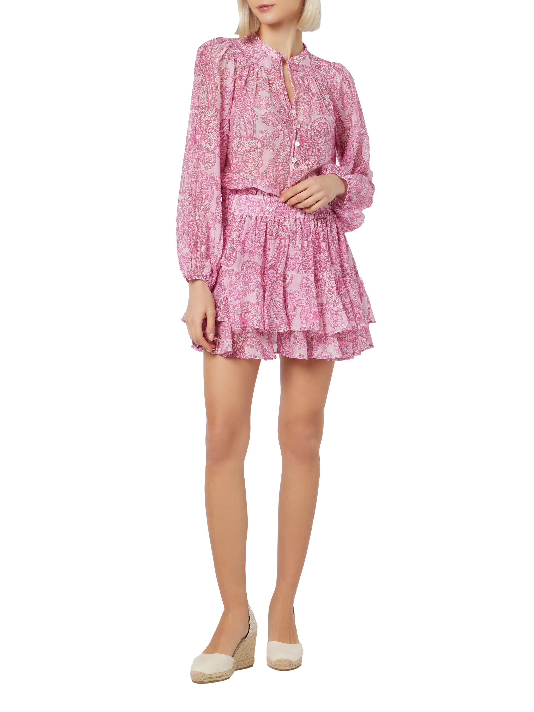 Eivissa Paisley Silk Voile Mini Skirt Pink