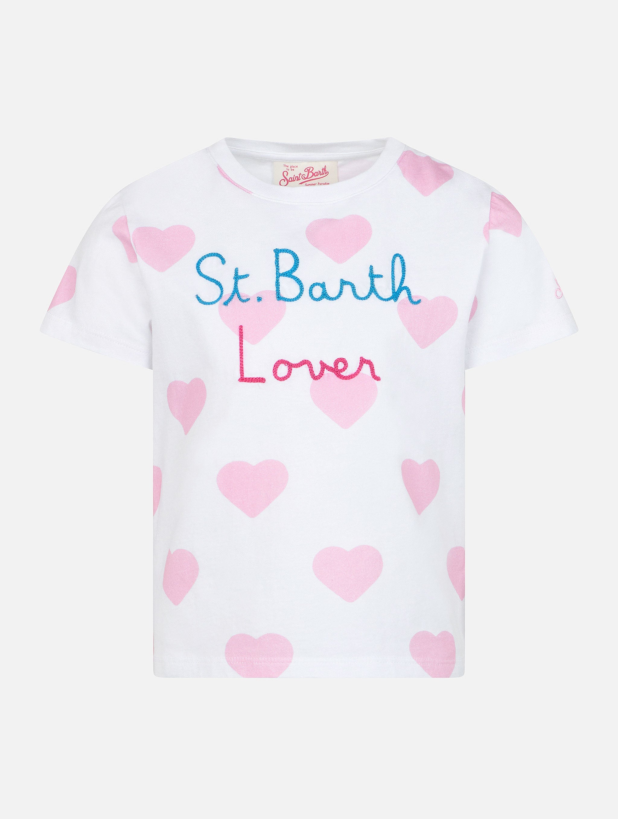Girl Cotton Jersey Crewneck T-Shirt Elly With St.barth Lover Embroidery White