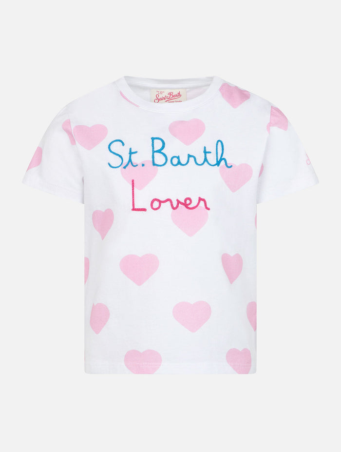 Girl Cotton Jersey Crewneck T-Shirt Elly With St.barth Lover Embroidery White