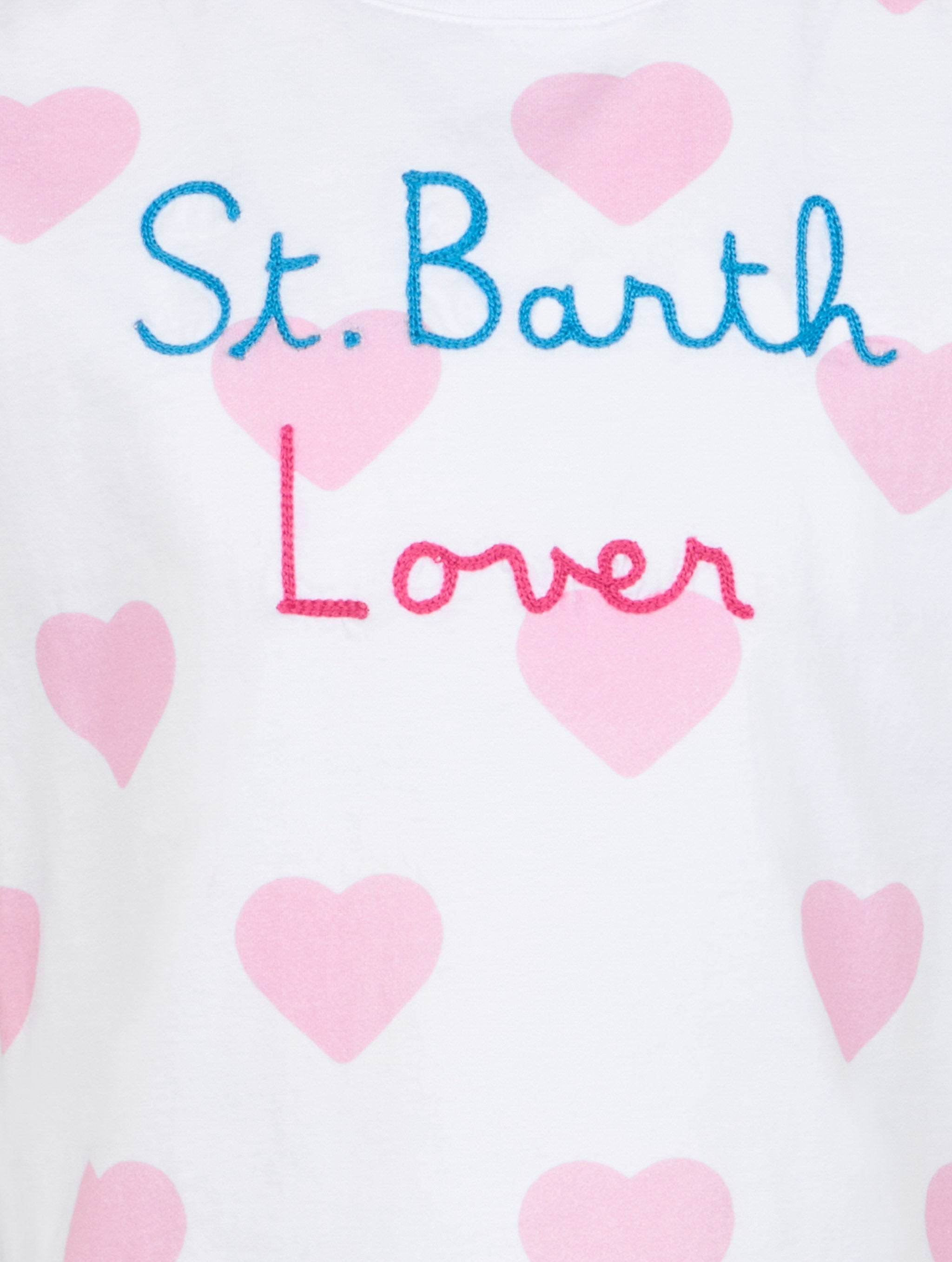 Girl Cotton Jersey Crewneck T-Shirt Elly With St.barth Lover Embroidery White