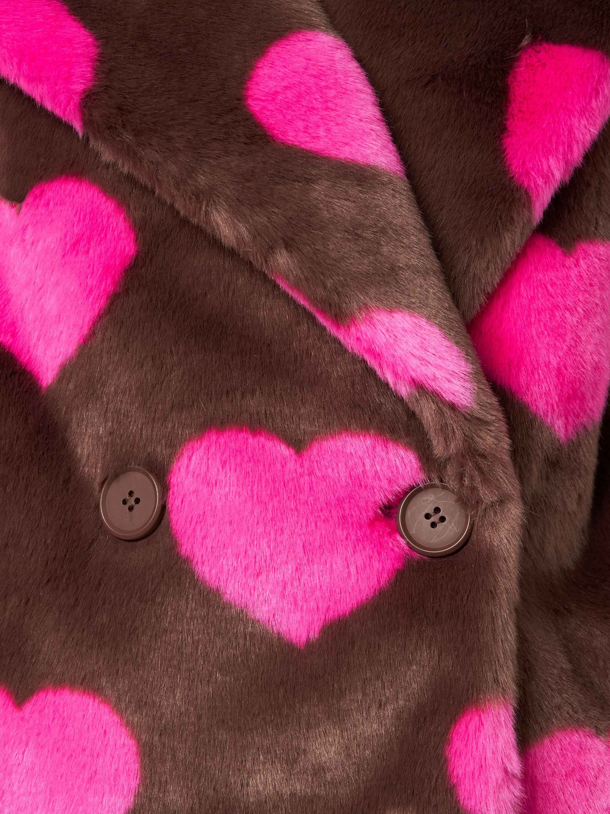 Emelyn Short Faux Fur Jacket With Heart Print Brown