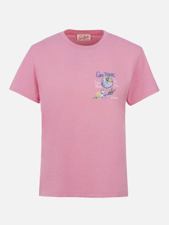 Cotton Jersey T-Shirt Emilie With Gin Tonic Cocktail Embroidery __single__