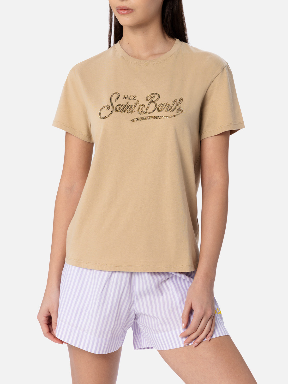 Emilie Cotton T-Shirt With Rhinestone Embroidery White