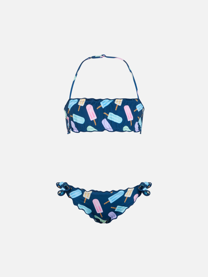 Girl Classic Bandeau Bikini Emy With Popsicles Print Blue