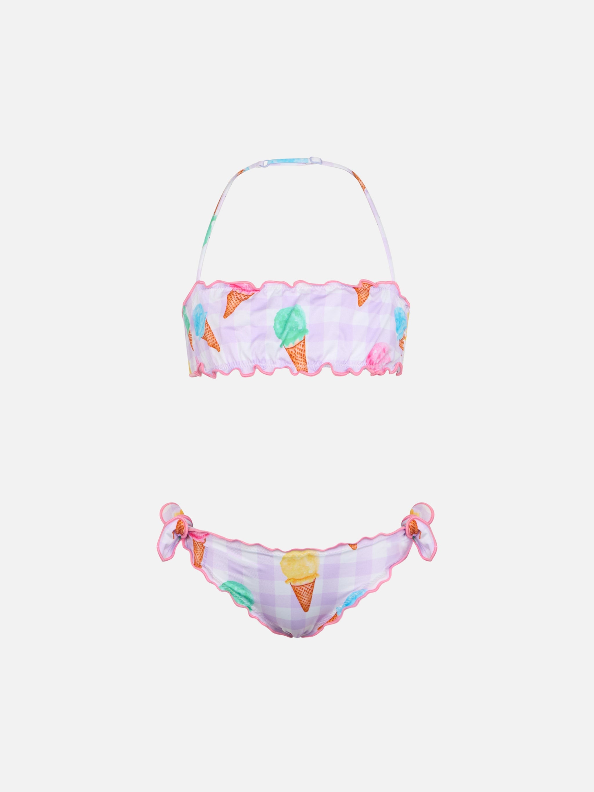 Girl Classic Bandeau Bikini Emy With Ice Cream Print Pink