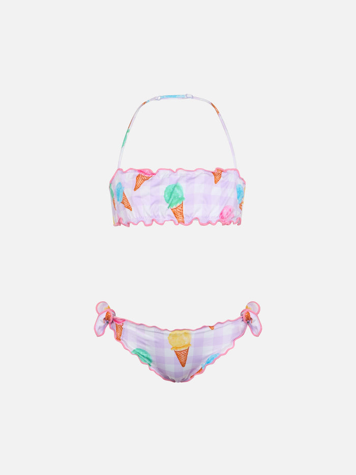 Girl Classic Bandeau Bikini Emy With Ice Cream Print Pink