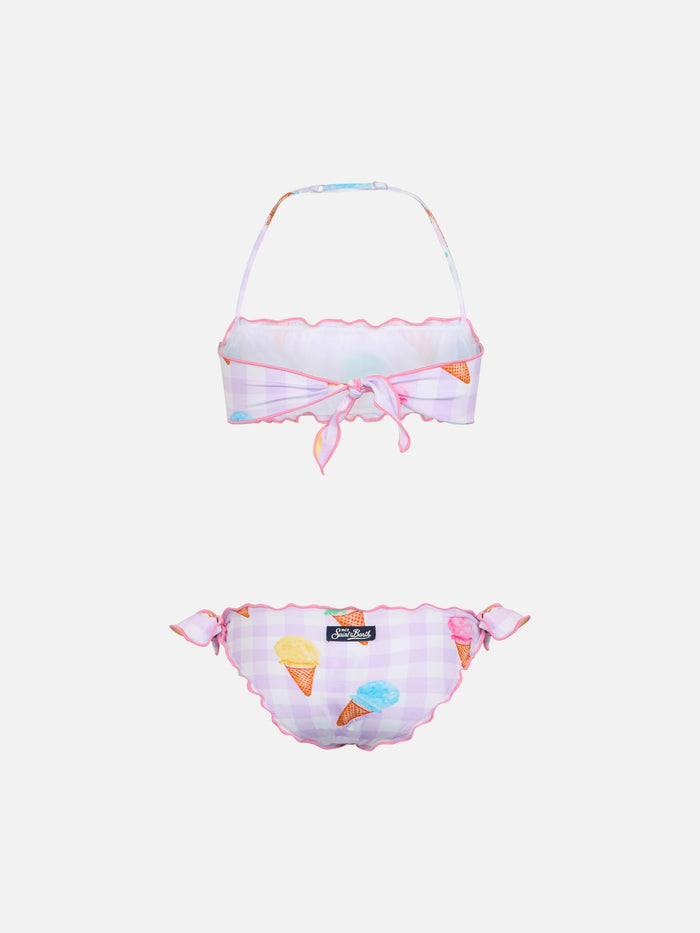 Girl Classic Bandeau Bikini Emy With Ice Cream Print Pink