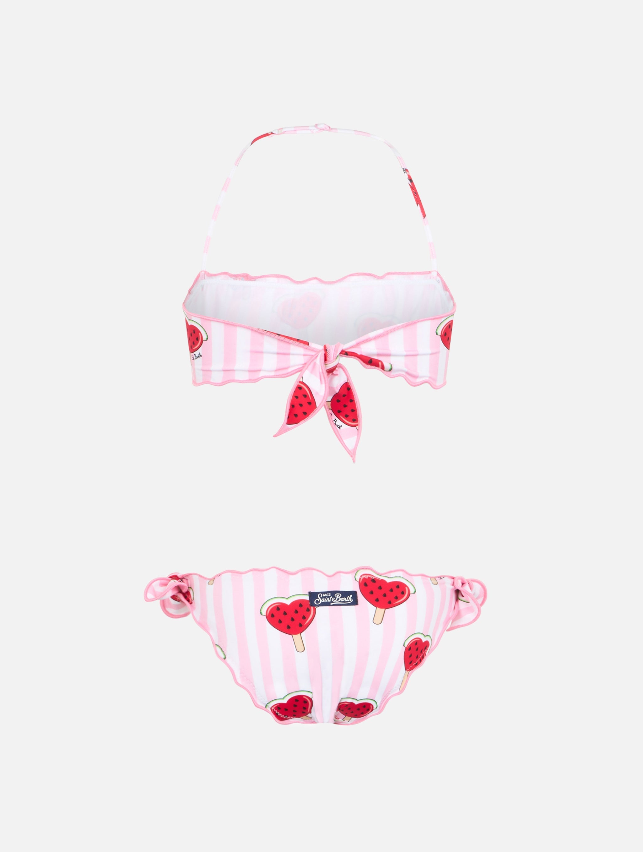 Girl Classic Bandeau Bikini Emy With Hearted Watermelon Print Pink
