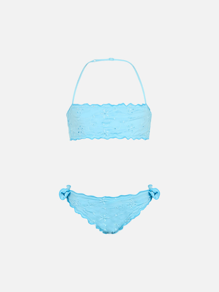 Emy Classic Bandeau Bikini With Sangallo Lace Embroidery Sky