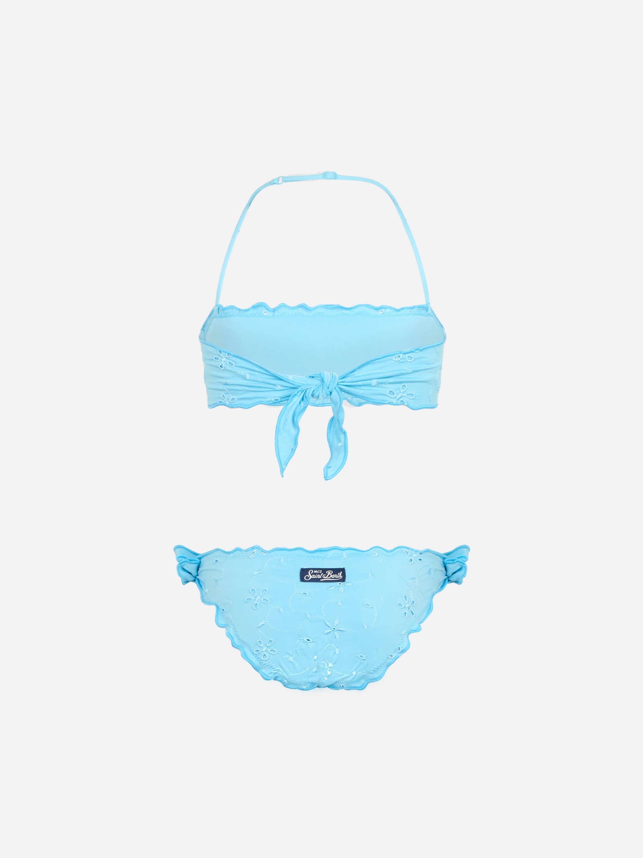 Emy Classic Bandeau Bikini With Sangallo Lace Embroidery Sky