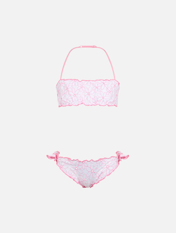 Girl Classic Bandeau Bikini Emy With Daisy Embroidery __single__