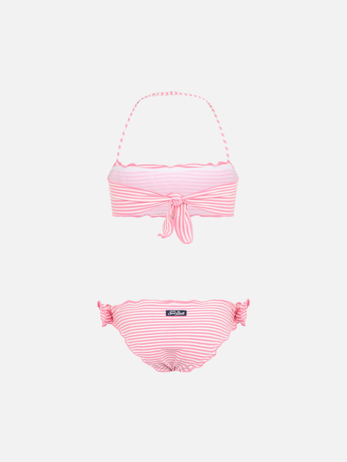 Girl Seersucker Classic Bandeau Bikini Emy With Striped Print Pink