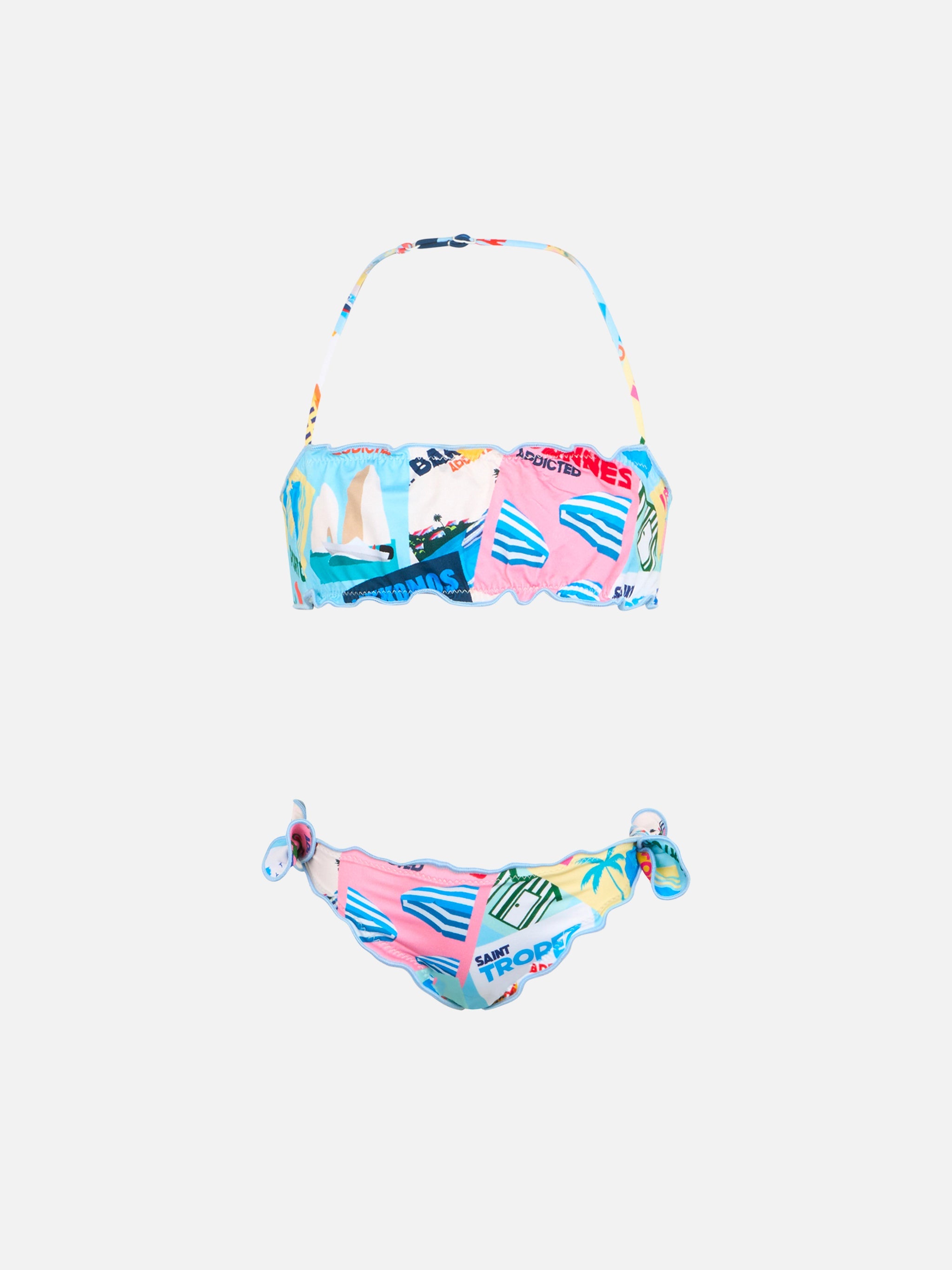 Emy Classic Bandeau Bikini With Postcard Print Green