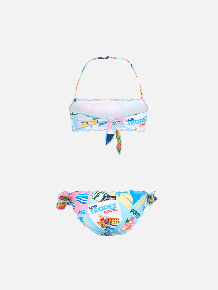 Emy Classic Bandeau Bikini With Postcard Print Green