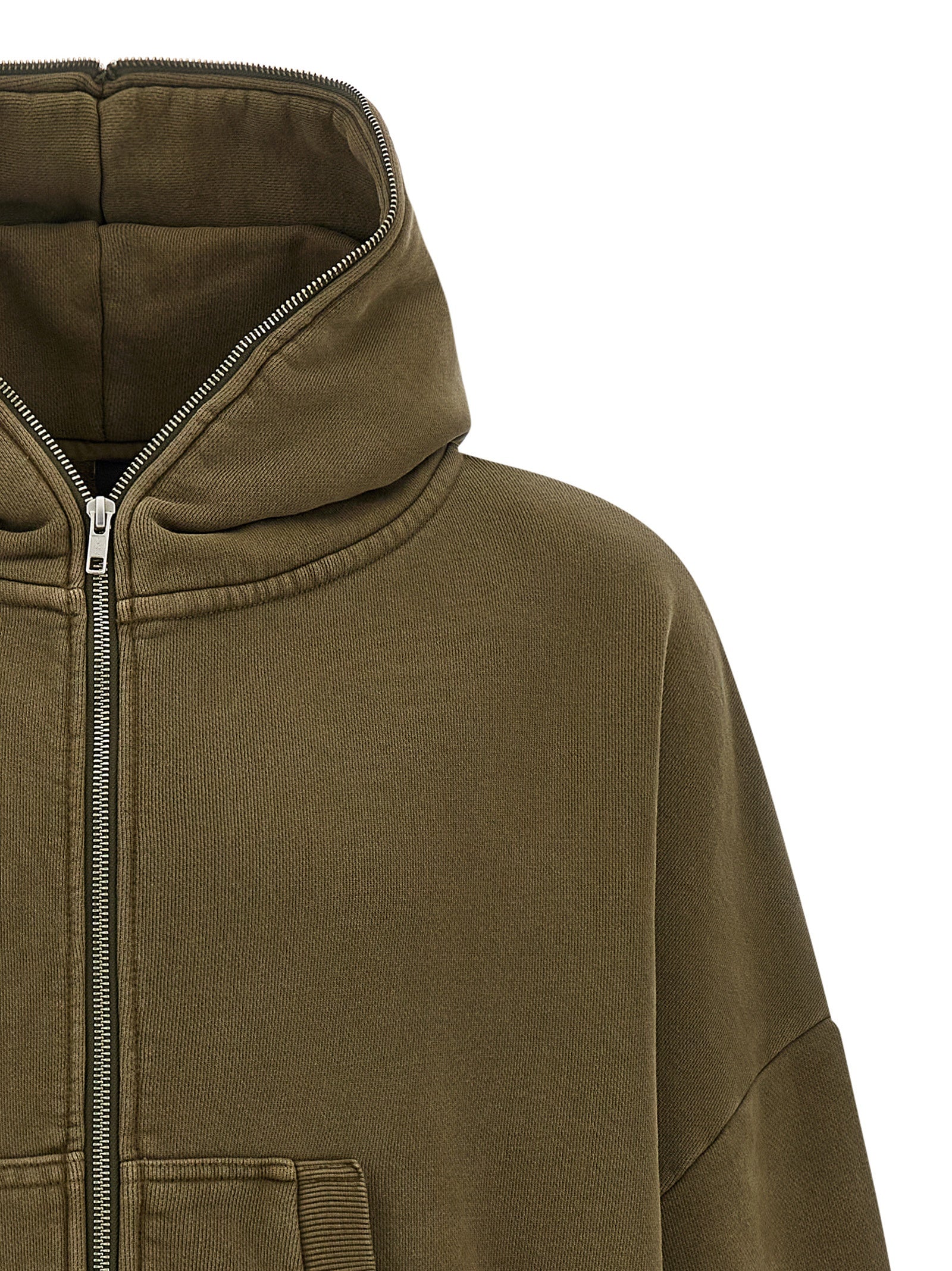 Eternal Zip Washed hoodie Green Cotton Sweatshirt