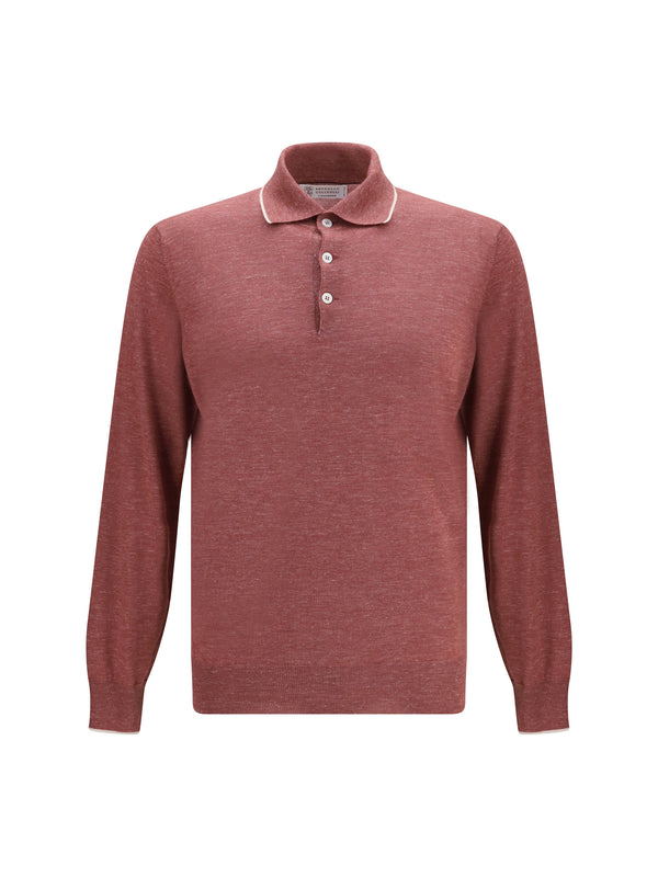 Lightweight Cashmere, Silk And Hemp Knit Polo Corallo+panama Knitwear