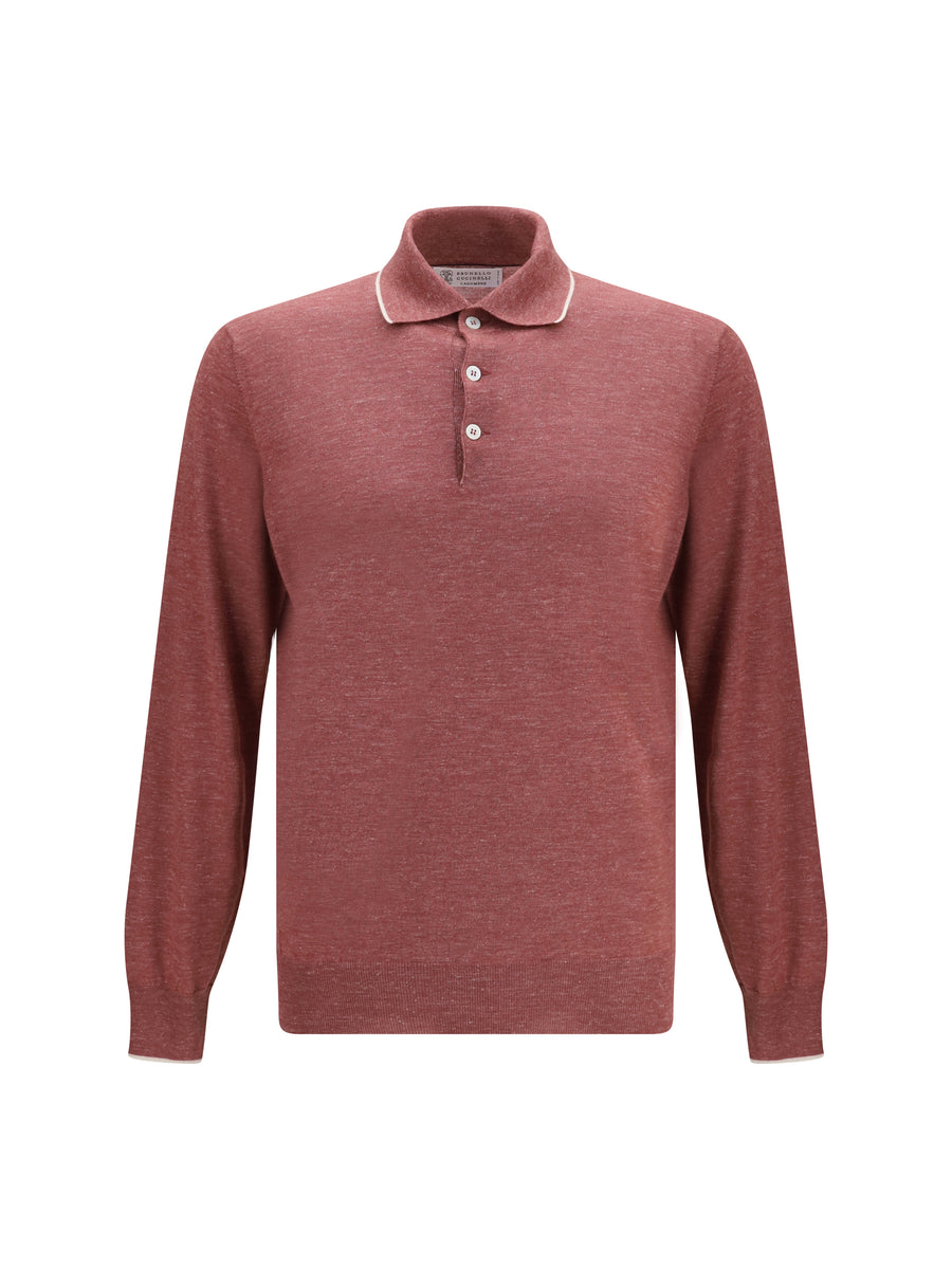 Lightweight Cashmere, Silk And Hemp Knit Polo Corallo+panama Knitwear