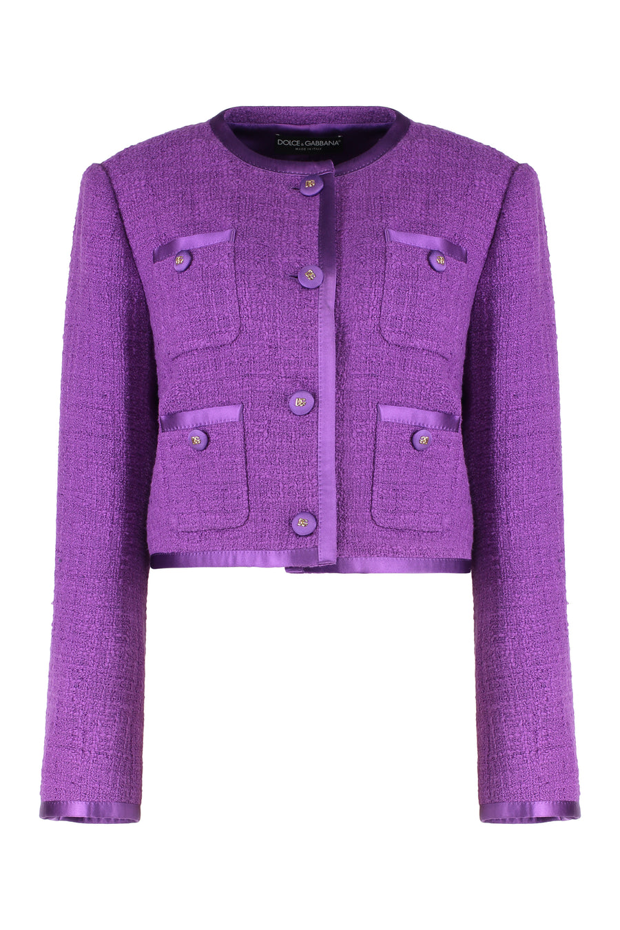 Tweed Jacket With Front Pockets Purple Cotton Blazers