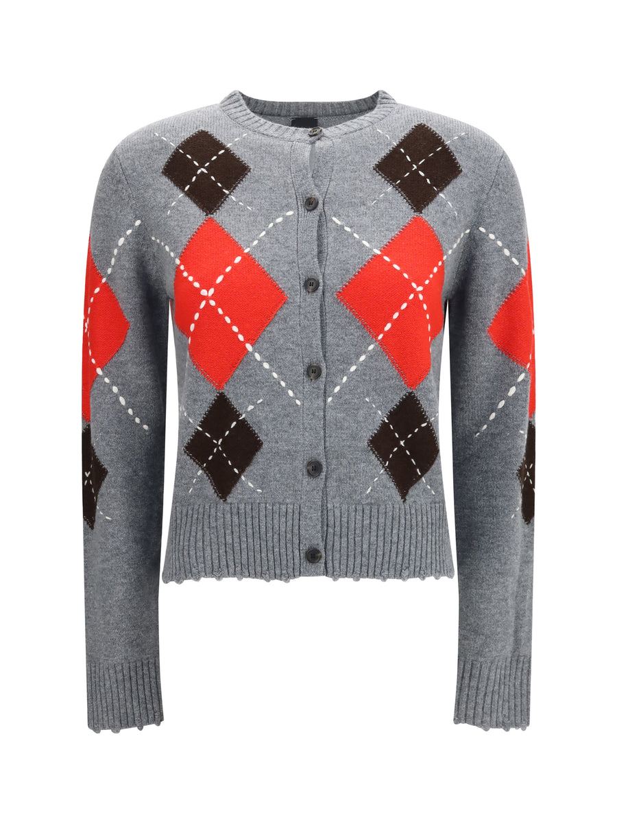 Cardiff Diamond Wool And Cashmere Crewneck Cardigan Grigio/marrone