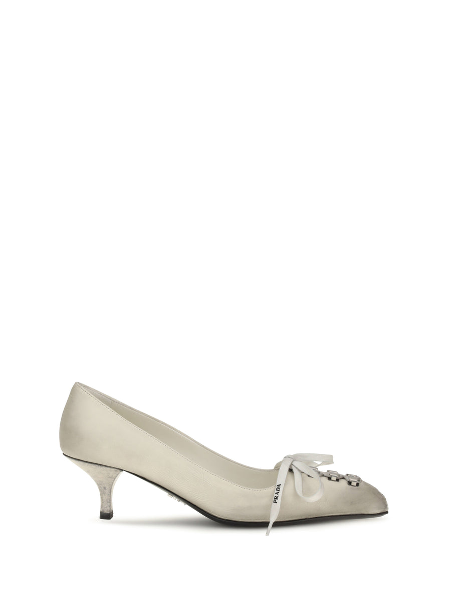 Lace-Up Antique-Finish Leather Pumps Talco