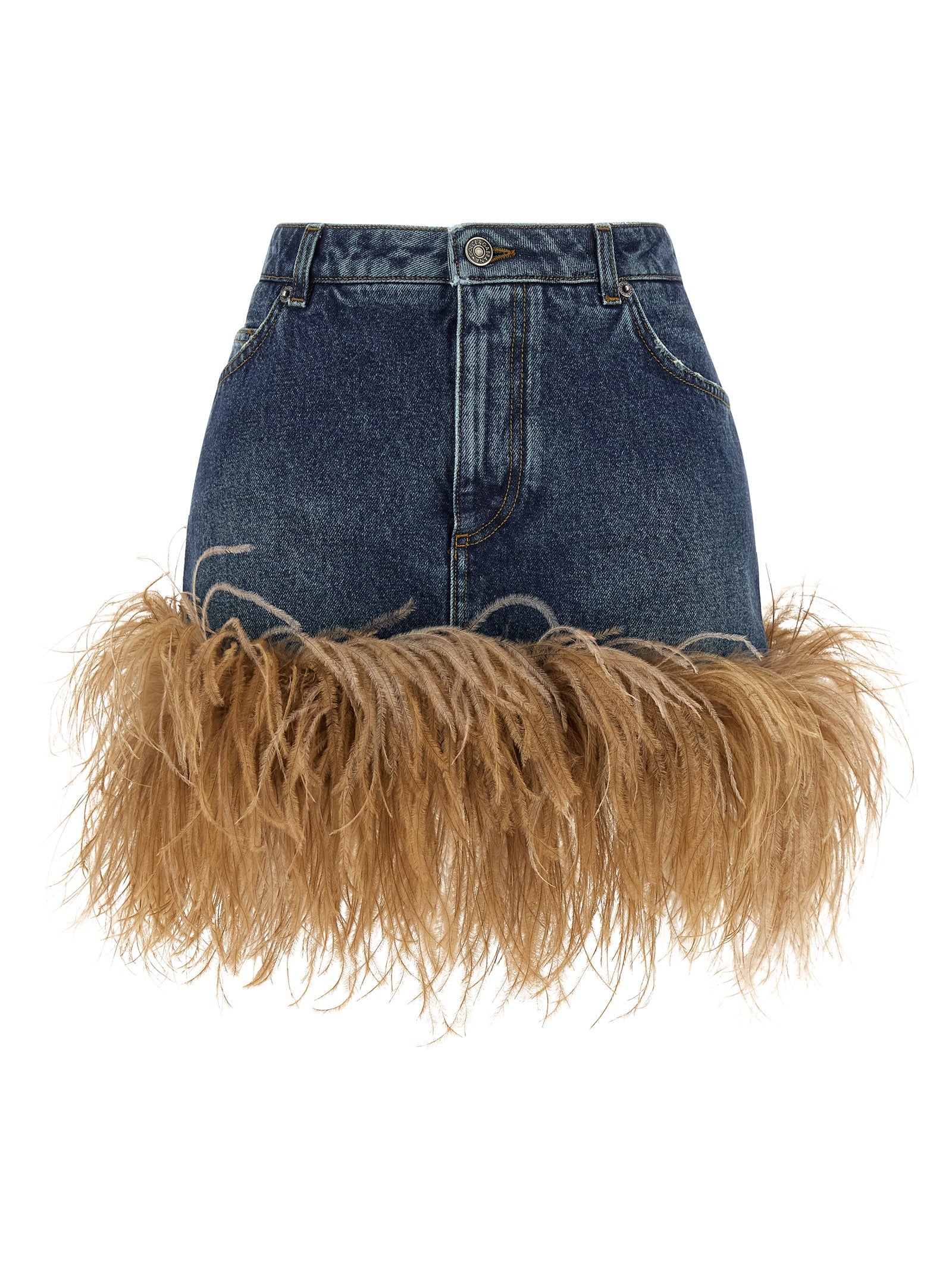 Feather Denim Skirt Blue Cotton