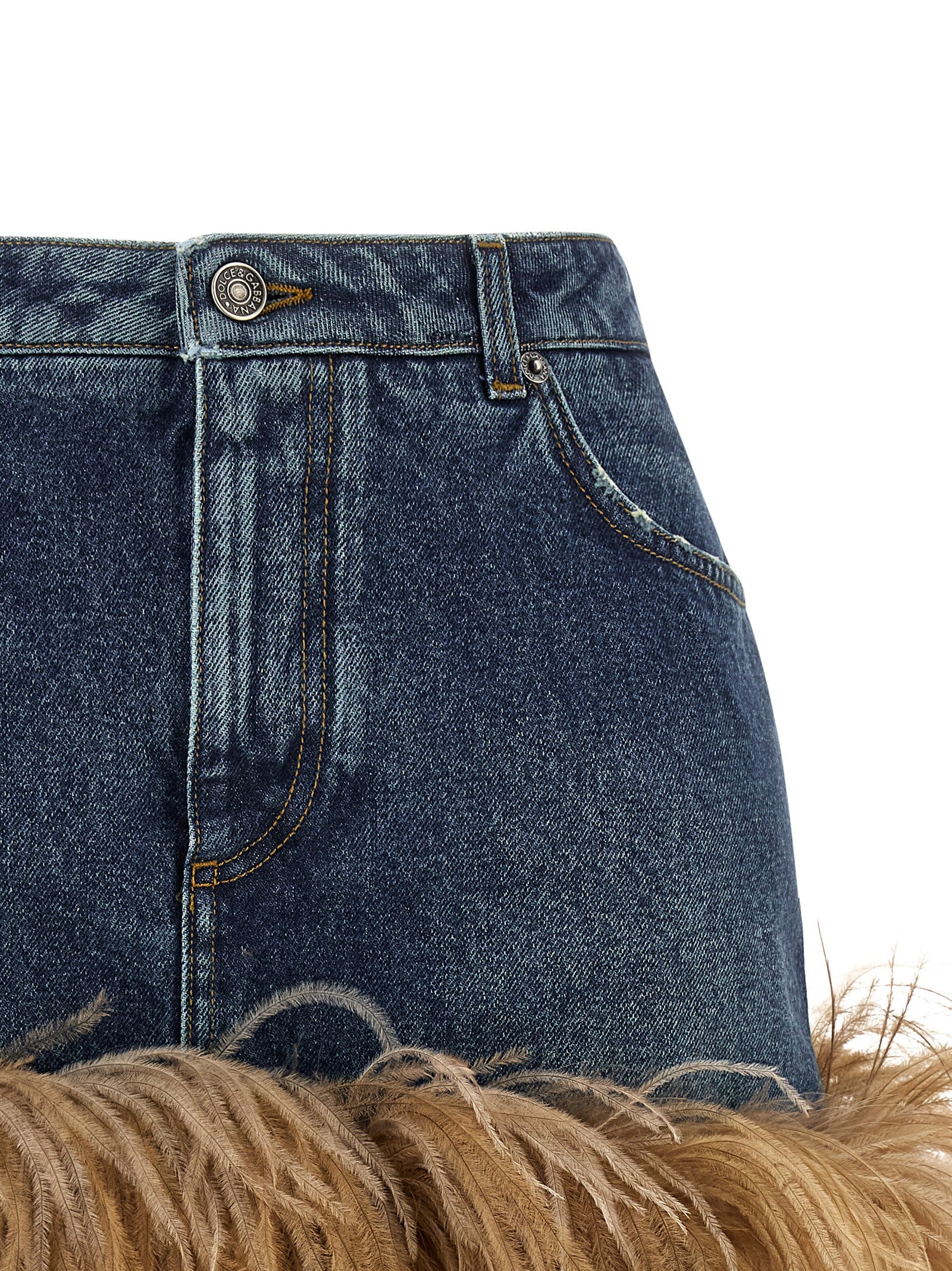 Feather Denim Skirt Blue Cotton