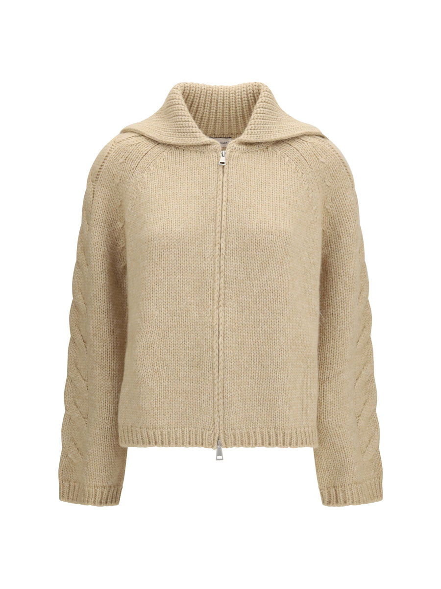 Alpaca And Wool Blend Zip Cardigan Light Beige