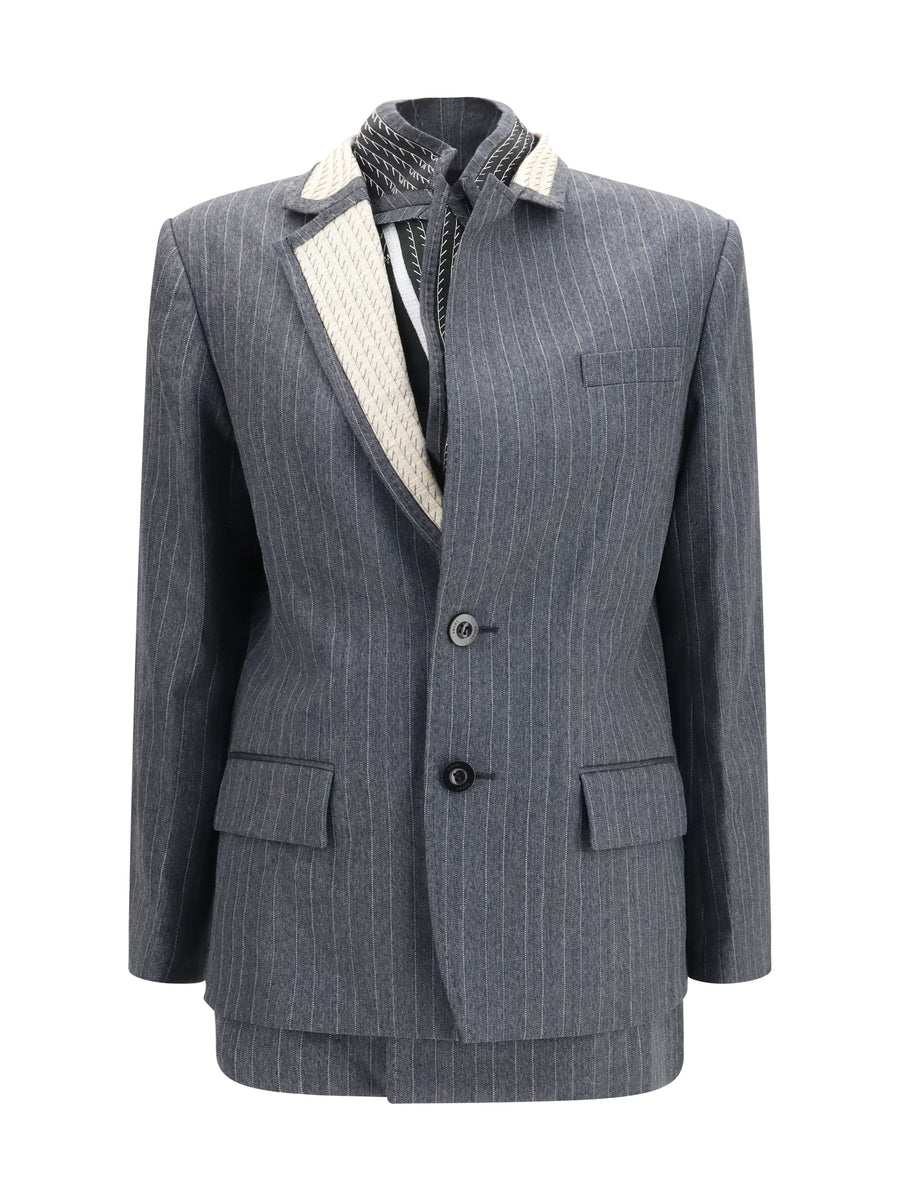 Pinstripe Single Breasted Jacket Black Wool Ovis Aries